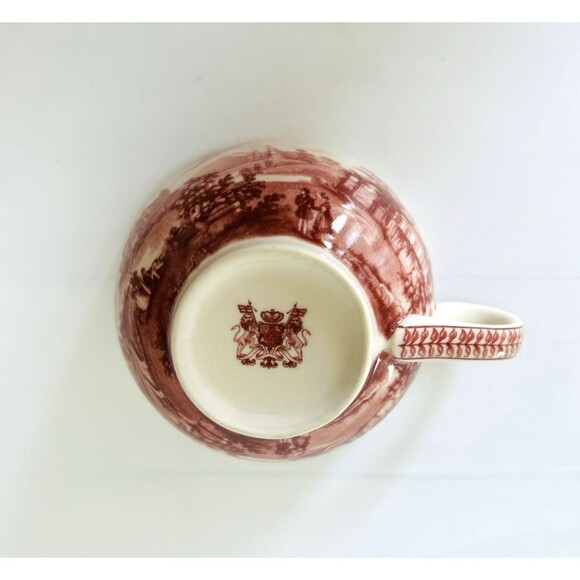 Vintage Red Transferware Cup & Saucer Victorian Ironstone Cranberry Toile Set 6 - Picture 5 of 8